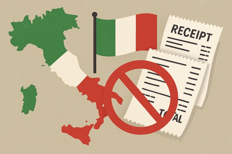 Italy says Arrivederci to paper receipts do not include this text in the image do include imagery of italy map flag paper receipts etc-3