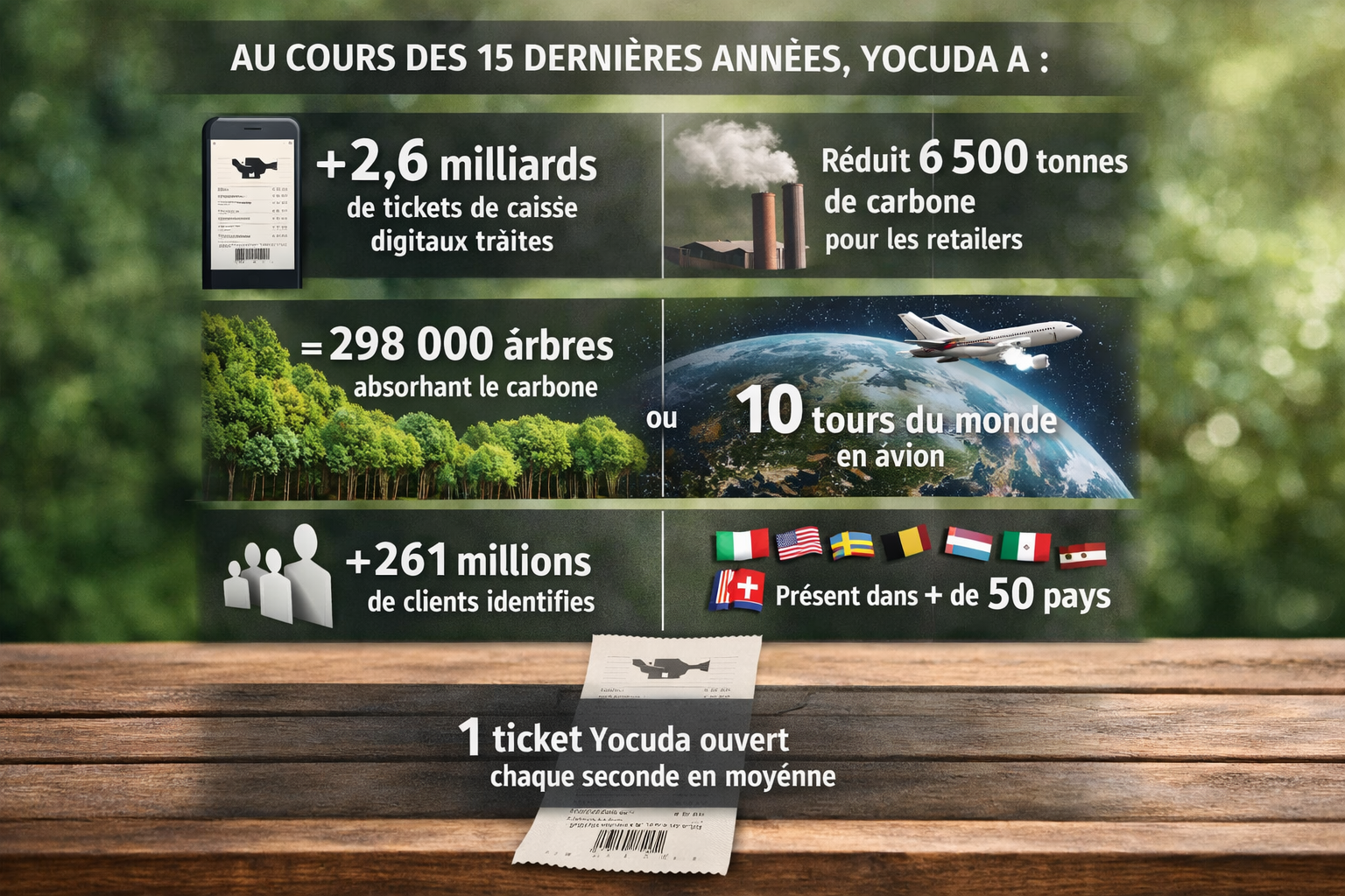 photographic Au cours des 15 dernires annes Yocuda a Trait plus de 26 milliards de tickets de caisse digitauxRduit 6 500 tonnes de carbone pour les re