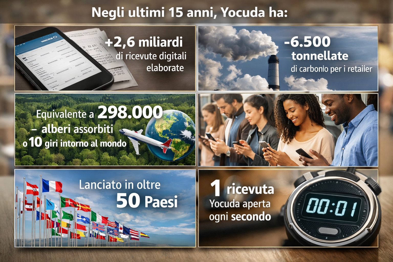 photographic Negli ultimi 15 anni Yocuda haElaborato oltre 26 miliardi di ricevute digitaliRidotto 6500 tonnellate di carbonio per i retailerEquivalen-1