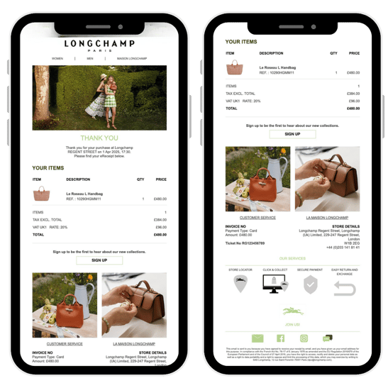 Longchamp digital receipt