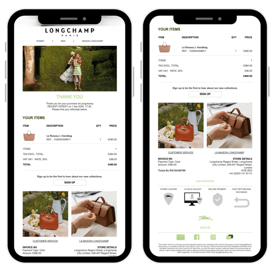 Longchamp digital receipt