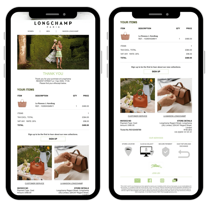 Longchamp digital receipt