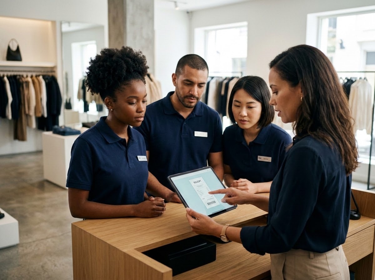 store workers at checkout